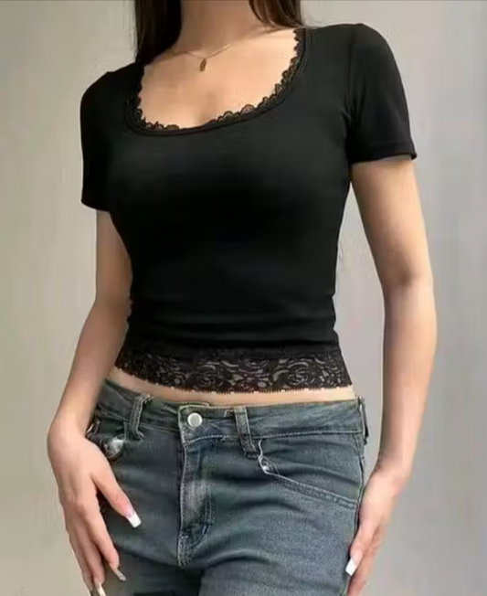Women Vintage Half Sleeve Crop Top