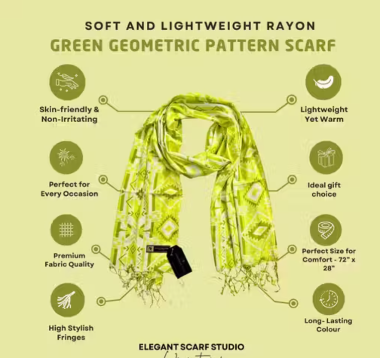 Women Multi Printed Rayon Summer Scarf – Green