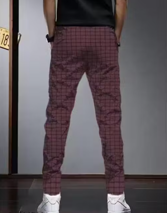 Men Maroon Checked Cotton Trackpants