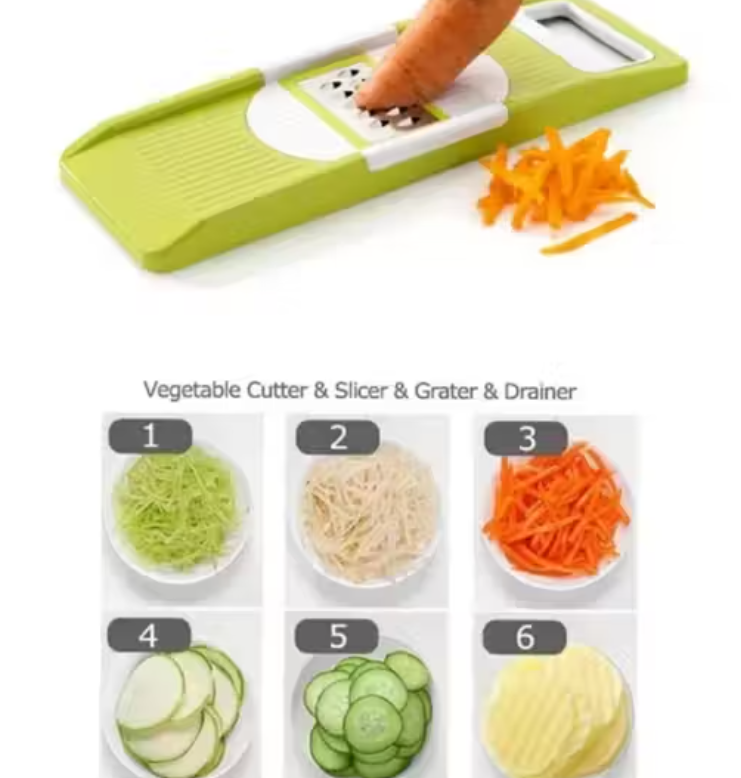 6-in-1 Vegetable Slicer & Grater with Safety Holder | Stainless Steel Blades