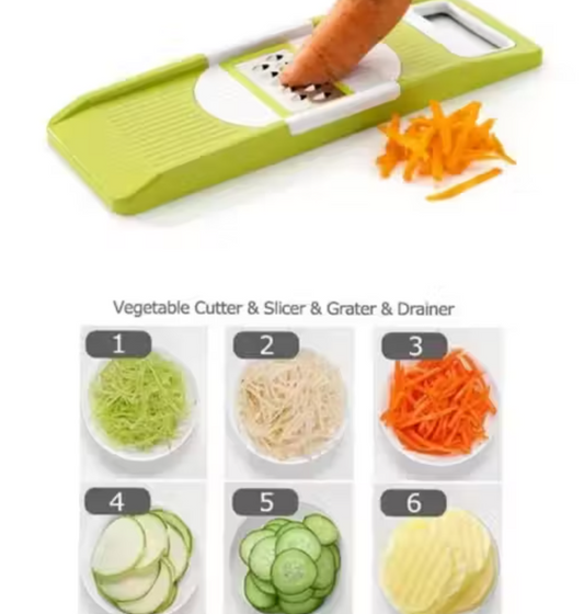 6-in-1 Vegetable Slicer & Grater with Safety Holder | Stainless Steel Blades